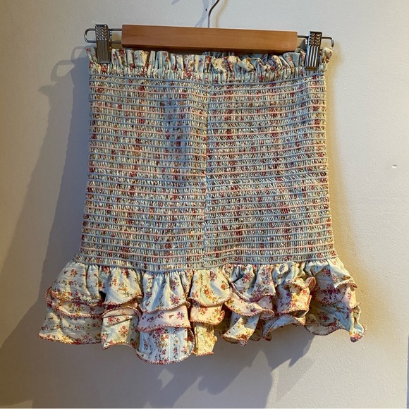 Petersyn Cream Bubble Mini Skirt Ruffle skirt Barrett Smocked Mini Skirt S - Picture 3 of 5